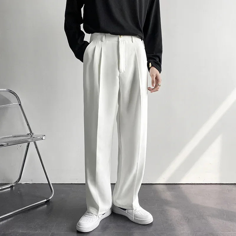 New Men White Straight Pants