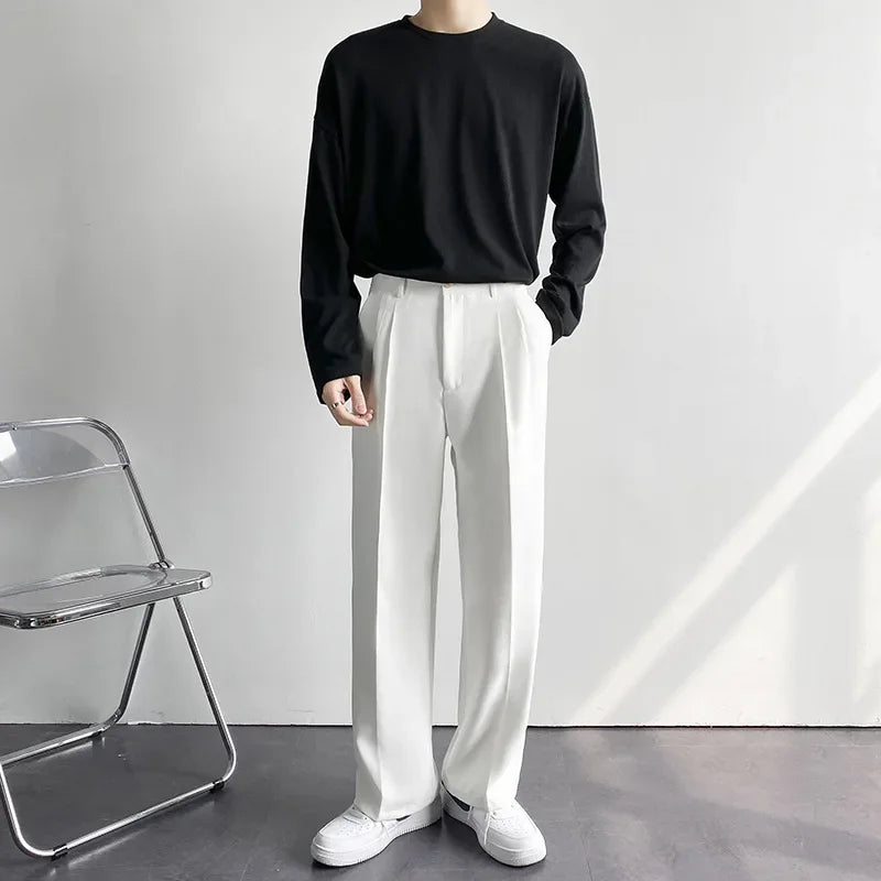 New Men White Straight Pants